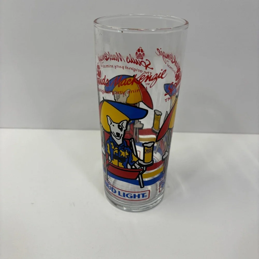 Vintage 1987 Bud Light Spuds Mackenzie Party Animal Beer Drink Glass 6